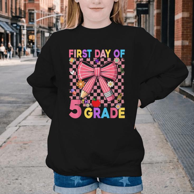 First Day Of 5th Grade Coquette Back To School Girls Kids Youth Crewneck Sweatshirt