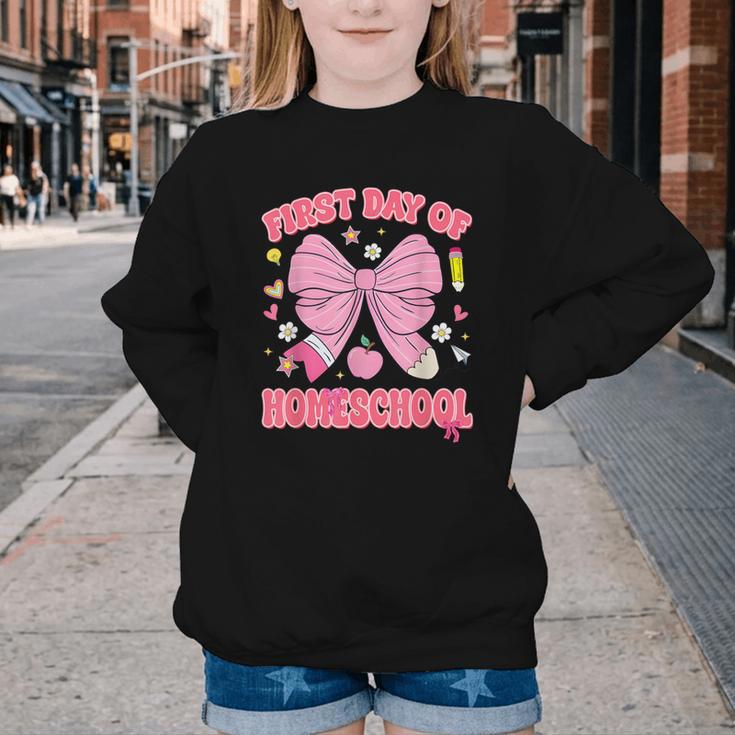 First Day Of Homeschool Coquette Back To School Girls Youth Crewneck Sweatshirt