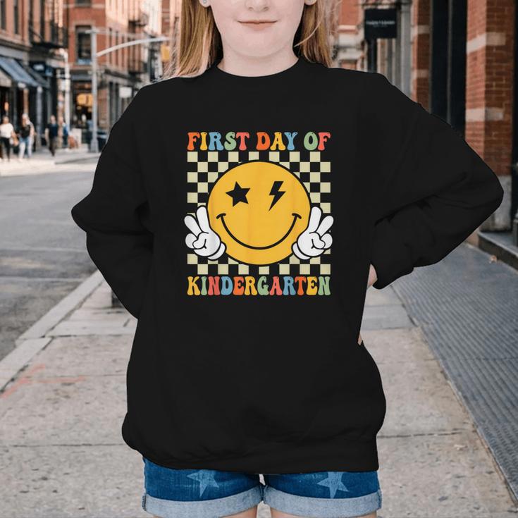 First Day Of Kindergarten Retro Back To School Girls Kids Youth Crewneck Sweatshirt First Day Of Kindergarten Retro Back To School Girls Kids Youth Crewneck Sweatshirt