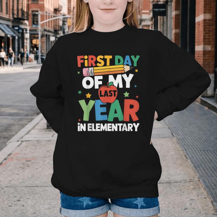 First Day Of My Last Year In Elementary Back To School Youth Crewneck Sweatshirt