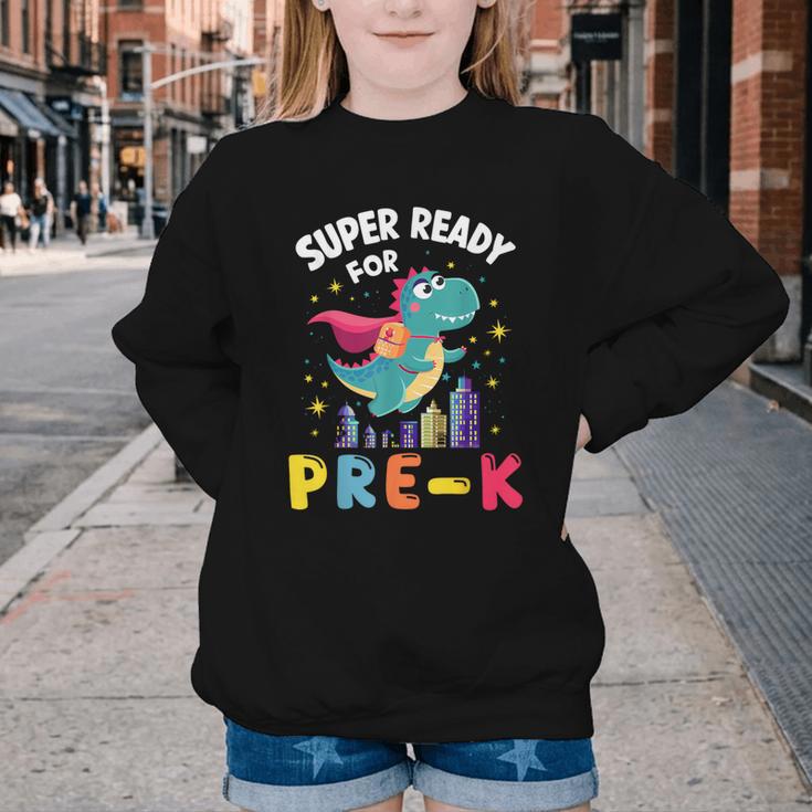 First Day Pre-K Back To School Dinosaur Youth Crewneck Sweatshirt First Day Pre-K Back To School Dinosaur Youth Crewneck Sweatshirt
