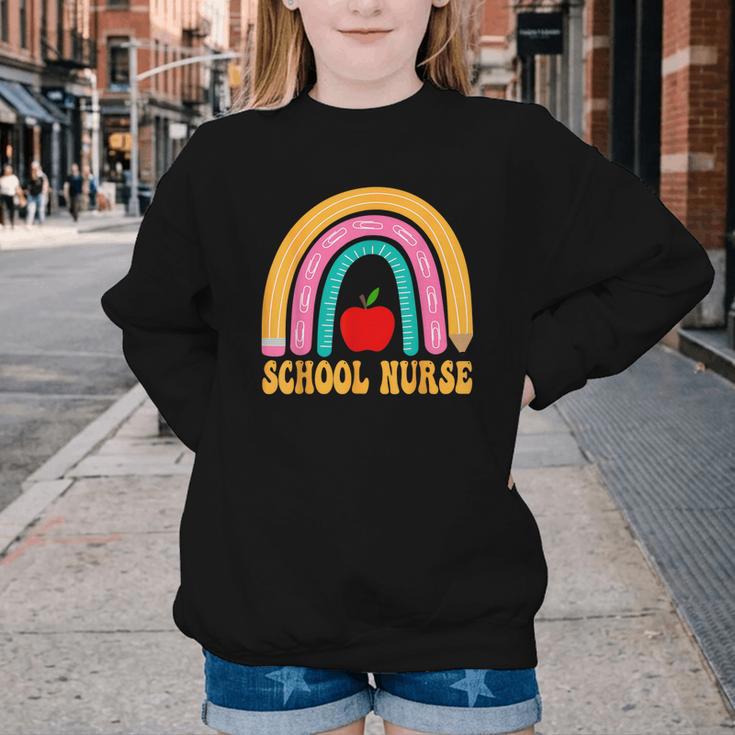 First Day Of School Nurse Back To School Rainbow Pencil Youth Crewneck Sweatshirt