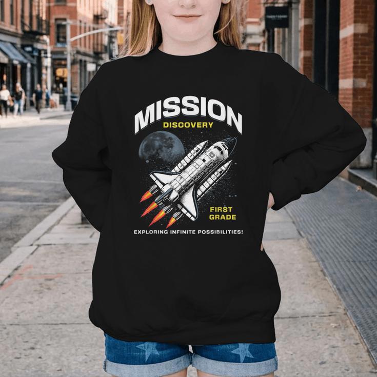 First Grade Back To School Space Rocket Astronaut Youth Crewneck Sweatshirt