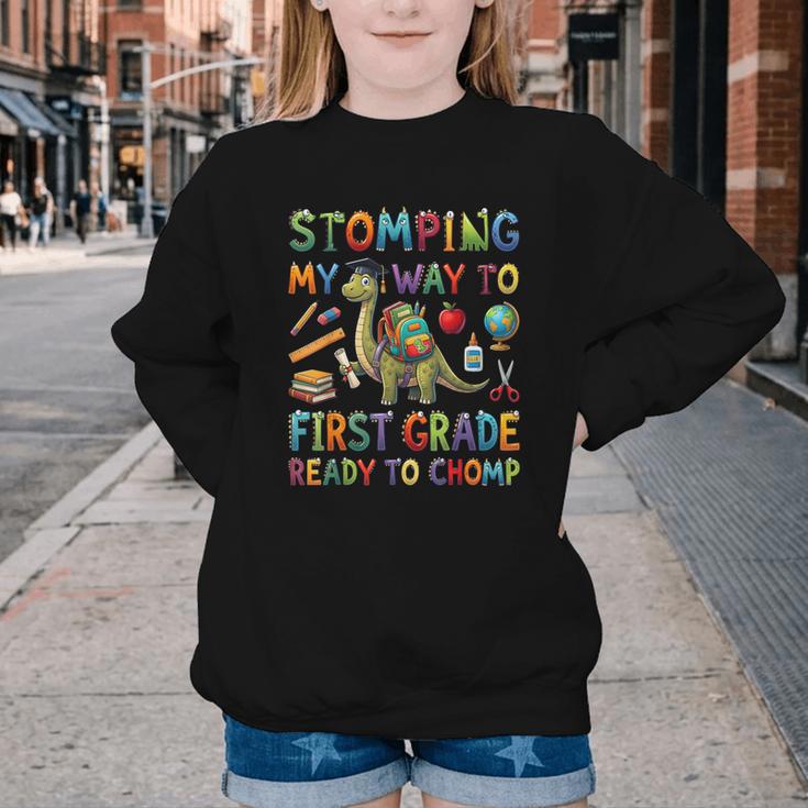 First Grade Graduation Dinosaur Dino Back To School Student Youth Crewneck Sweatshirt First Grade Graduation Dinosaur Dino Back To School Student Youth Crewneck Sweatshirt
