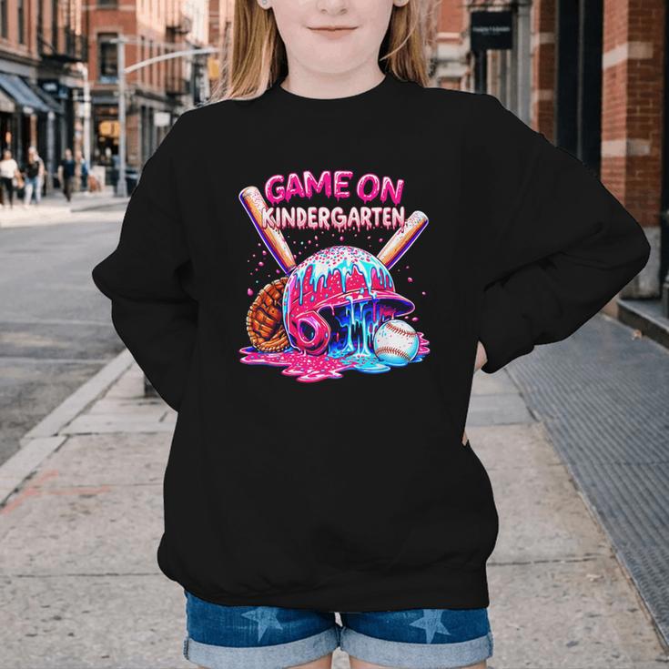 Game Kindergarten Baseball Ice Cream Drip On Back To School Youth Crewneck Sweatshirt Game Kindergarten Baseball Ice Cream Drip On Back To School Youth Crewneck Sweatshirt