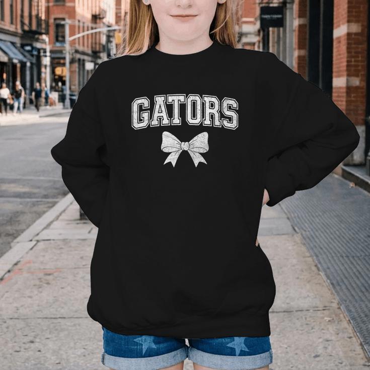 Gators High School Coquette Bow Gator Back To School Youth Crewneck Sweatshirt