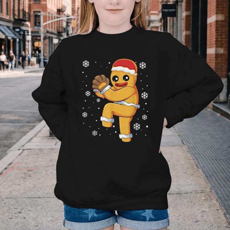 Gingerbread Man Baseball Christmas Youth Crewneck Sweatshirt