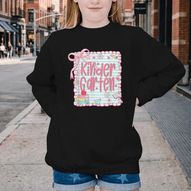 Girls Kindergarten Coquette Bow Pink Preppy Back To School Youth Crewneck Sweatshirt