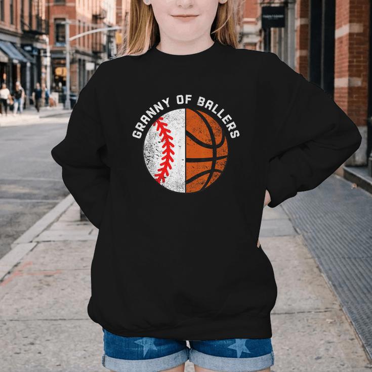 Granny Of Ballers Baseball Basketball Grandma Granny Youth Crewneck Sweatshirt