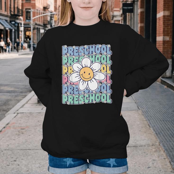 Groovy Preschool Cute Back To School First Day Of Pre K Youth Crewneck Sweatshirt
