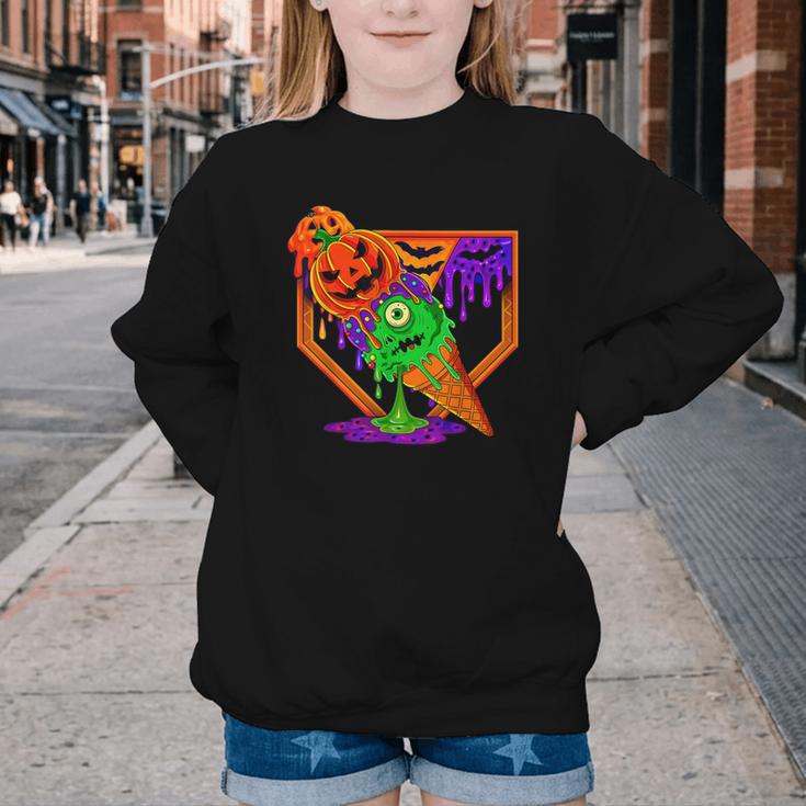 Halloween Baseball Ice Cream Drip Boys Girls Youth Youth Crewneck Sweatshirt Halloween Baseball Ice Cream Drip Boys Girls Youth Youth Crewneck Sweatshirt