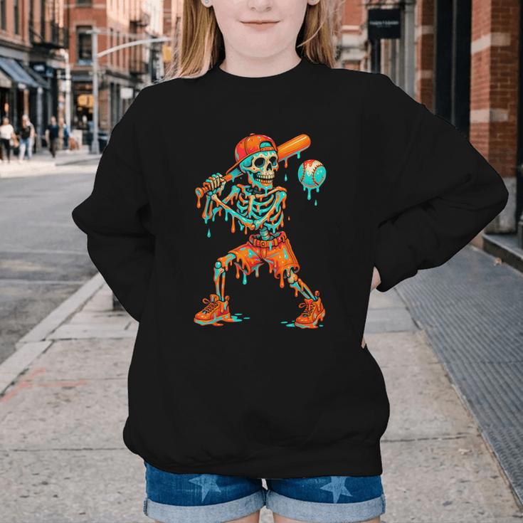 Halloween Baseball Skeleton Ice Cream Drip Baseball Boys Kid Youth Crewneck Sweatshirt Halloween Baseball Skeleton Ice Cream Drip Baseball Boys Kid Youth Crewneck Sweatshirt