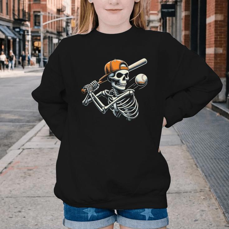 Halloween Boys Batting Skeleton Baseball Youth Crewneck Sweatshirt Halloween Boys Batting Skeleton Baseball Youth Crewneck Sweatshirt
