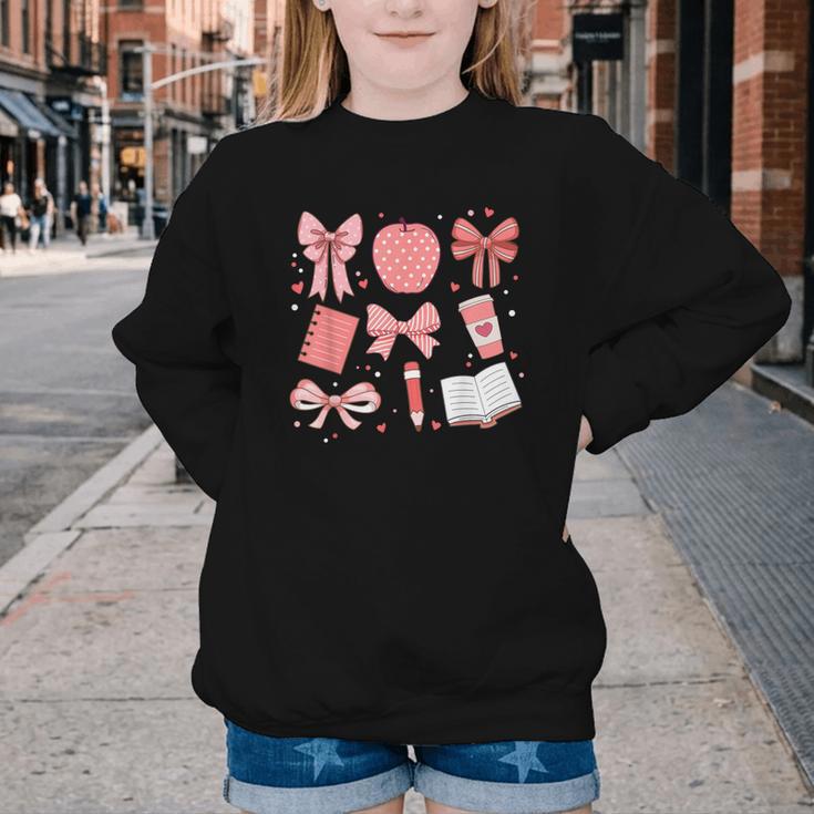 Happy Back To School 1st Day Toddler Girl Boho Coquette Bows Youth Crewneck Sweatshirt Happy Back To School 1st Day Toddler Girl Boho Coquette Bows Youth Crewneck Sweatshirt