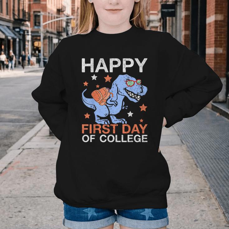 Happy First Day Of CollegeRex Dinosaur Back To School Youth Crewneck Sweatshirt Happy First Day Of CollegeRex Dinosaur Back To School Youth Crewneck Sweatshirt