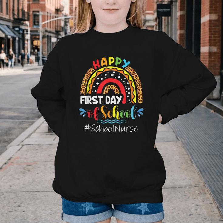 Happy First Day Of School Nurse Rainbow Back To School Youth Crewneck Sweatshirt