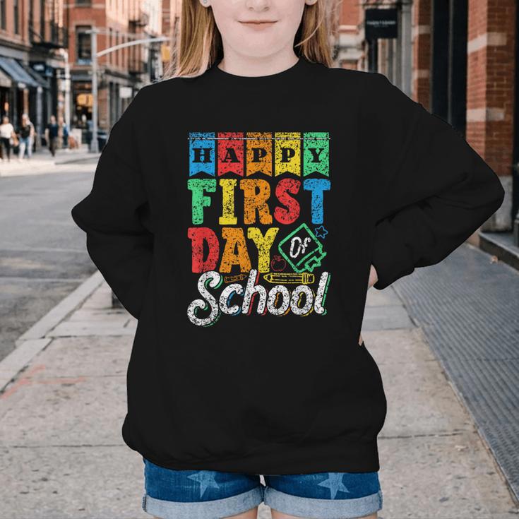 Happy First Day Of School Pupil Kids Grade Back To School 1 Youth Crewneck Sweatshirt