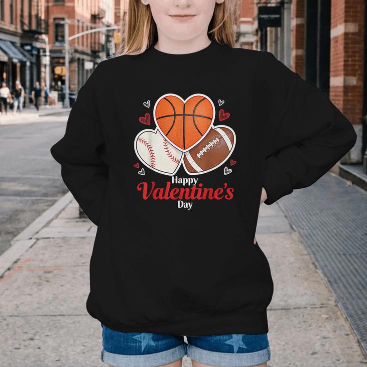 Happy Valentine’s Basketball Football Valentine Baseball Youth Crewneck Sweatshirt Happy Valentine’s Basketball Football Valentine Baseball Youth Crewneck Sweatshirt