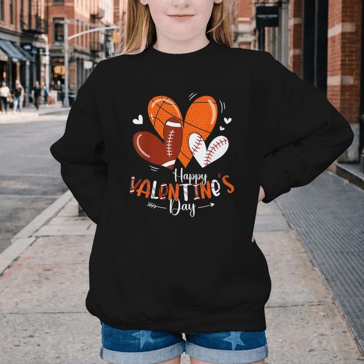 Happy Valentines Day Basketball Baseball Football Boys Youth Crewneck Sweatshirt