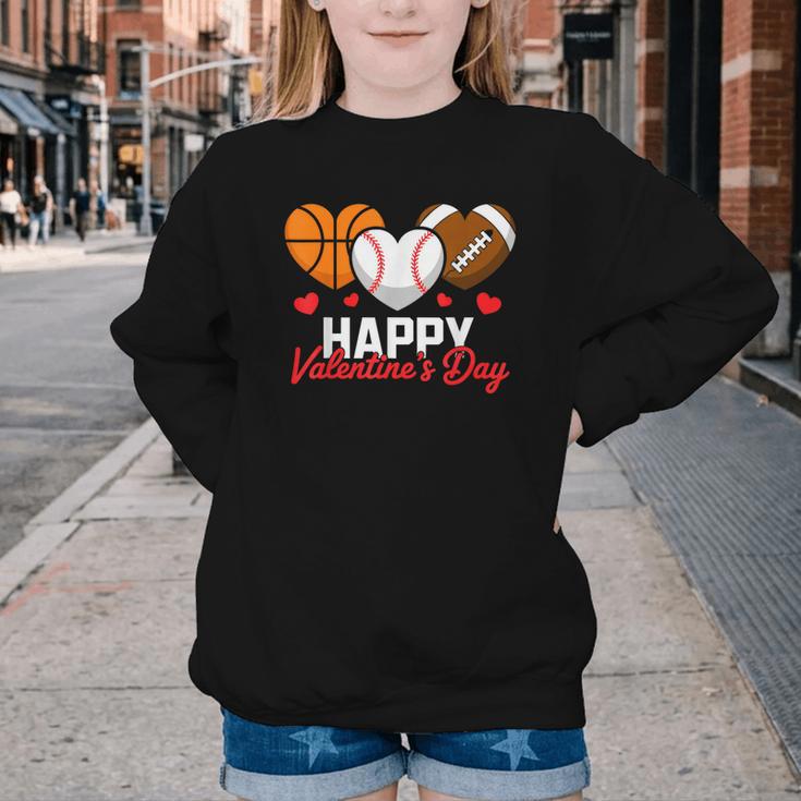 Happy Valentine’s Day Basketball Football Baseball Hearts Youth Crewneck Sweatshirt
