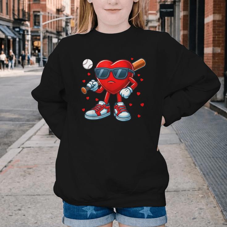 Heart Love Baseball Valentine Outfit Men Boy Youth Crewneck Sweatshirt