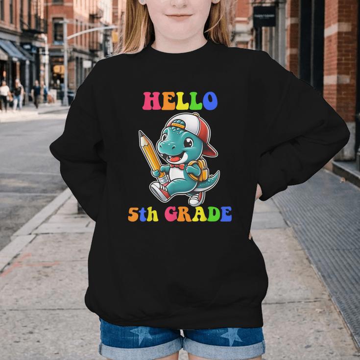 Hello 5th Grade Cute Dinosaur Back To School Boys Kids Girls Youth Crewneck Sweatshirt Hello 5th Grade Cute Dinosaur Back To School Boys Kids Girls Youth Crewneck Sweatshirt