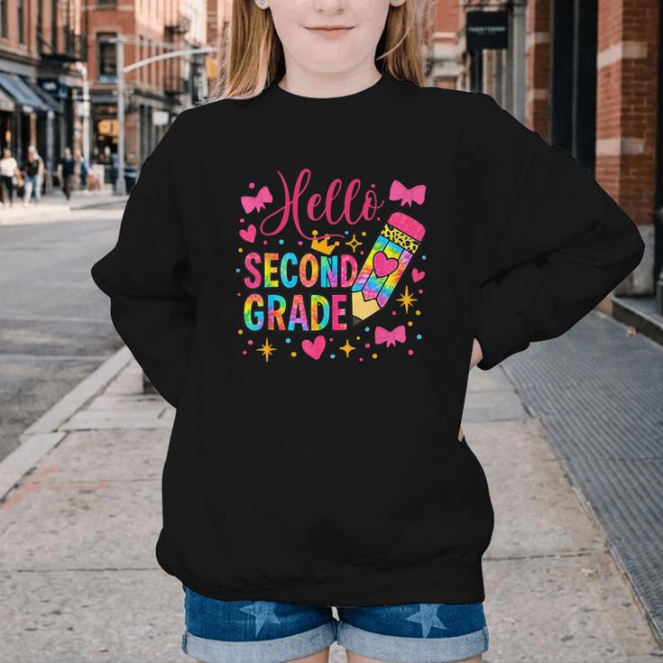 Hello Second Grade Colorful Pencil Tie Dye Back To School Youth Crewneck Sweatshirt