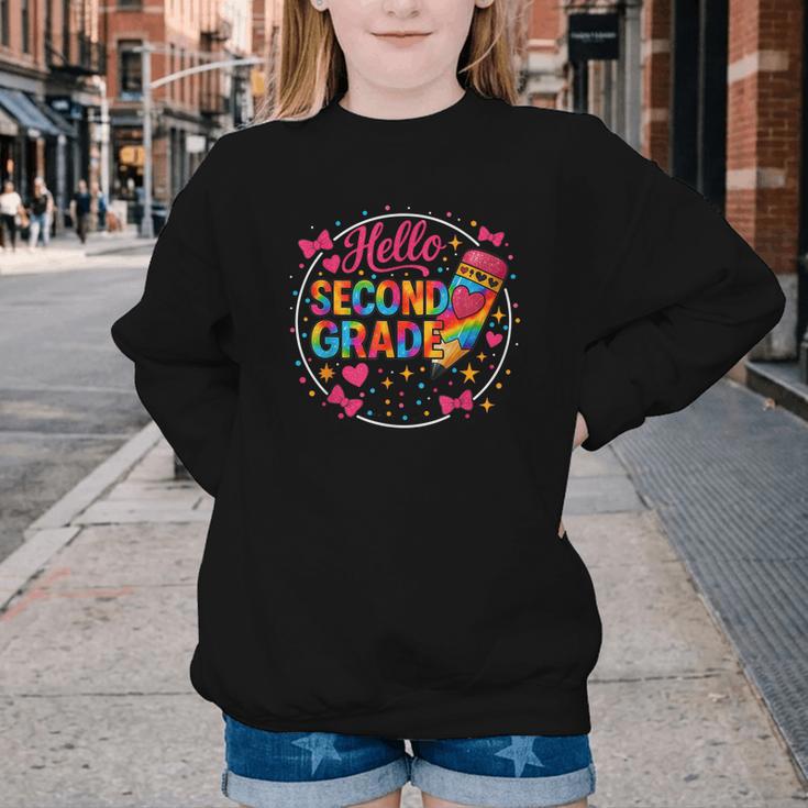 Hello Second Grade Tie Dye Pencil Back To School 2nd Grade Youth Crewneck Sweatshirt