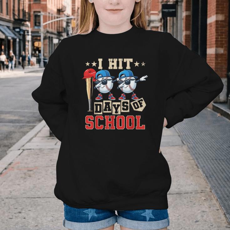 I Hit 100 Days Of School Baseball Kids Boy Teacher 100th Day Youth Crewneck Sweatshirt I Hit 100 Days Of School Baseball Kids Boy Teacher 100th Day Youth Crewneck Sweatshirt