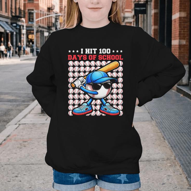 I Hit 100 Days Of School Baseball Player Kids Boys Son Youth Crewneck Sweatshirt