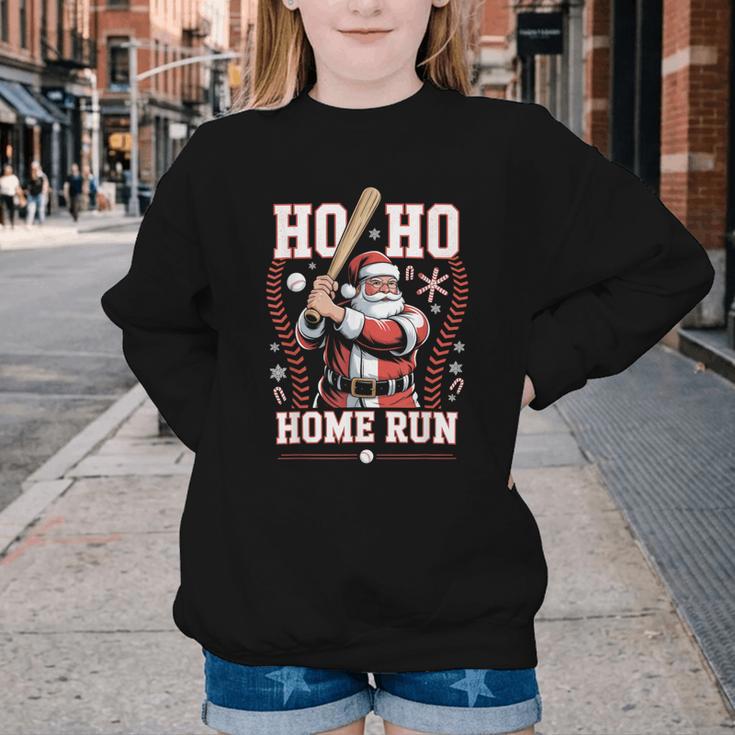 Ho Ho Home Run Baseball Christmas Holiday Sports Santa Youth Crewneck Sweatshirt