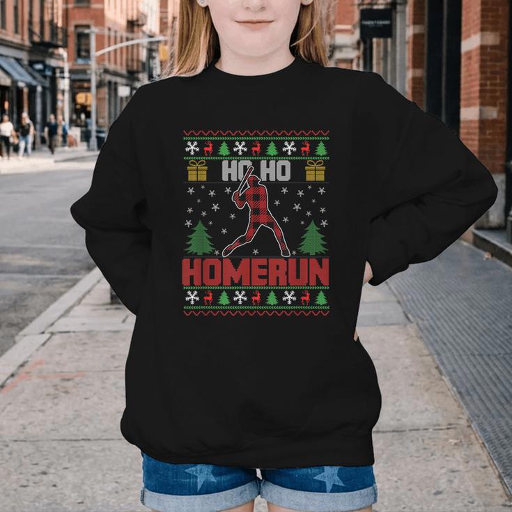 Ho Ho Homerun Xmas Sports Player Baseball Ugly Christmas Youth Crewneck Sweatshirt Ho Ho Homerun Xmas Sports Player Baseball Ugly Christmas Youth Crewneck Sweatshirt