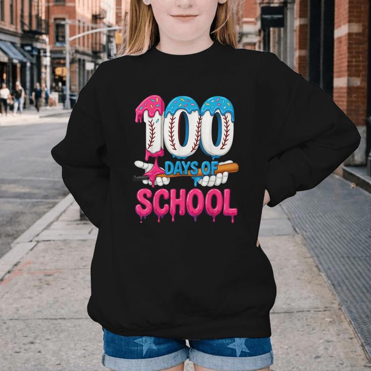 HUGvyn 100 Days Of School Baseball Ice Cream Teacher Student Youth Crewneck Sweatshirt