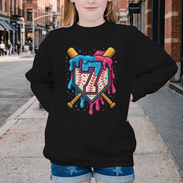 HUGvyn 7th Birthday Baseball Ice Cream Drip Number 7 Kid Boy Youth Crewneck Sweatshirt HUGvyn 7th Birthday Baseball Ice Cream Drip Number 7 Kid Boy Youth Crewneck Sweatshirt