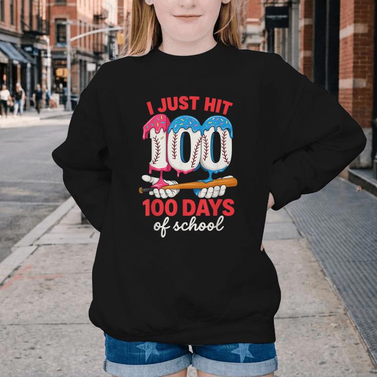 HUGvyn I Just Hit 100 Days Of School Baseball Ice Cream Boys Youth Crewneck Sweatshirt HUGvyn I Just Hit 100 Days Of School Baseball Ice Cream Boys Youth Crewneck Sweatshirt