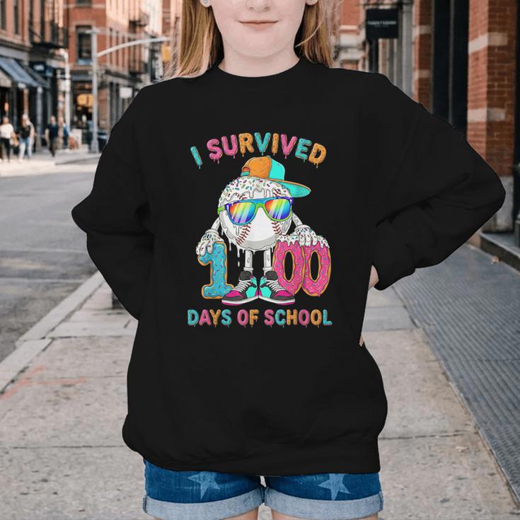 HUGvyn I Survived 100 Days Of School Baseball 6 7 Ice Cream Youth Crewneck Sweatshirt