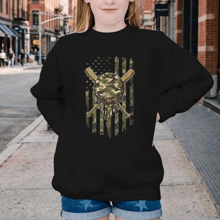 Ice Cream Baseball Drip For Boys Camo USA Flag Camouflage Youth Crewneck Sweatshirt