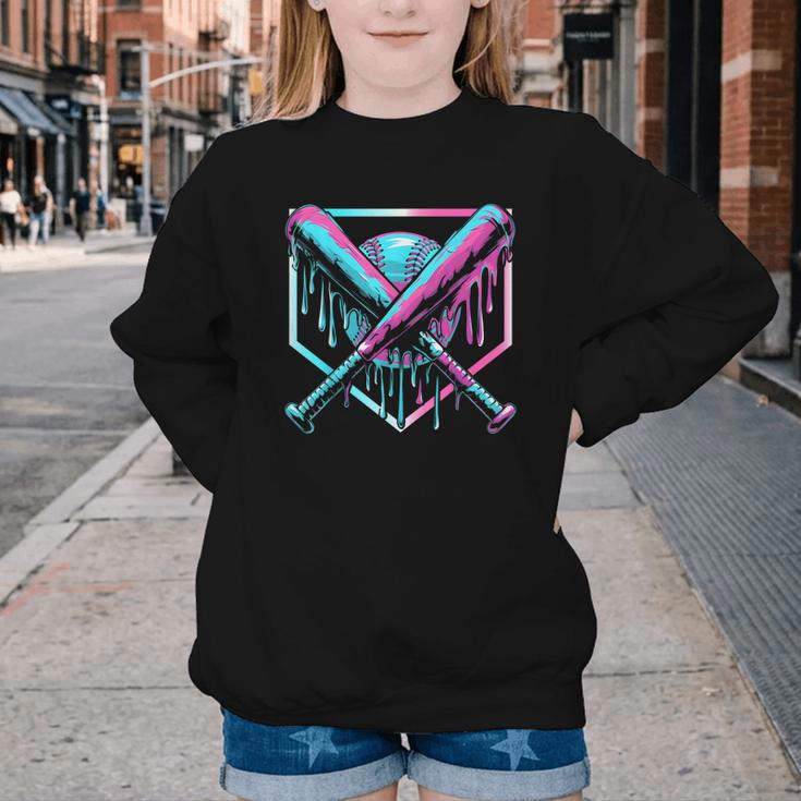 Ice Cream Baseball Drip Home Plate Bats Cool For Boys Youth Youth Crewneck Sweatshirt