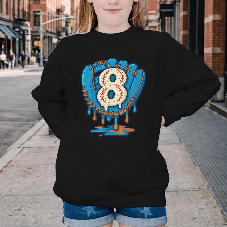 Ice Cream Baseball Glove 8th Birthday Edition Youth Crewneck Sweatshirt Ice Cream Baseball Glove 8th Birthday Edition Youth Crewneck Sweatshirt