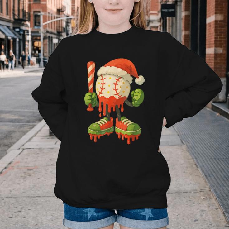 Ice Cream Drip Baseball Christmas Baseball Drip Candy Cane Youth Crewneck Sweatshirt Ice Cream Drip Baseball Christmas Baseball Drip Candy Cane Youth Crewneck Sweatshirt