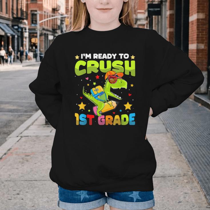 I'm Ready To Crush 1st Grade Dinosaurs Back To School Kids Youth Crewneck Sweatshirt I'm Ready To Crush 1st Grade Dinosaurs Back To School Kids Youth Crewneck Sweatshirt