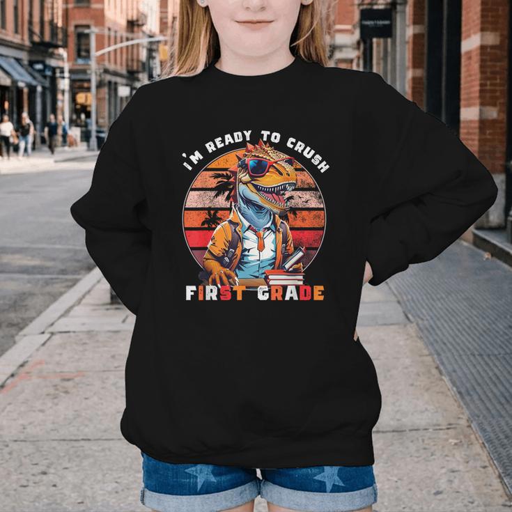 I'm Ready To Crush First Grade DinosaurRex Back To School Youth Crewneck Sweatshirt I'm Ready To Crush First Grade DinosaurRex Back To School Youth Crewneck Sweatshirt