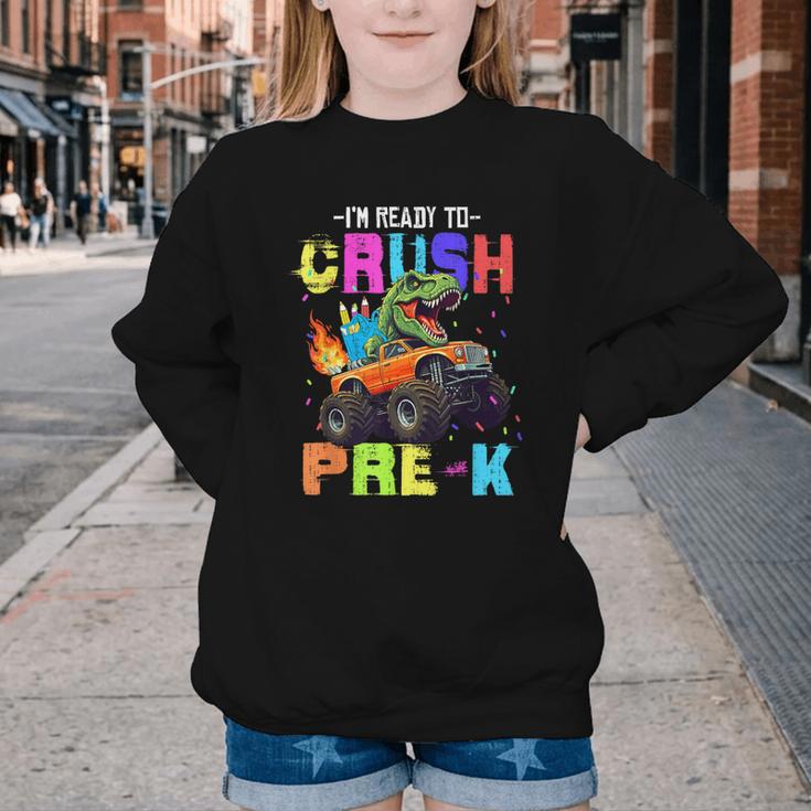 I'm Ready To Crush Pre-k Dinosaur Truck Back To School Boys Youth Crewneck Sweatshirt I'm Ready To Crush Pre-k Dinosaur Truck Back To School Boys Youth Crewneck Sweatshirt