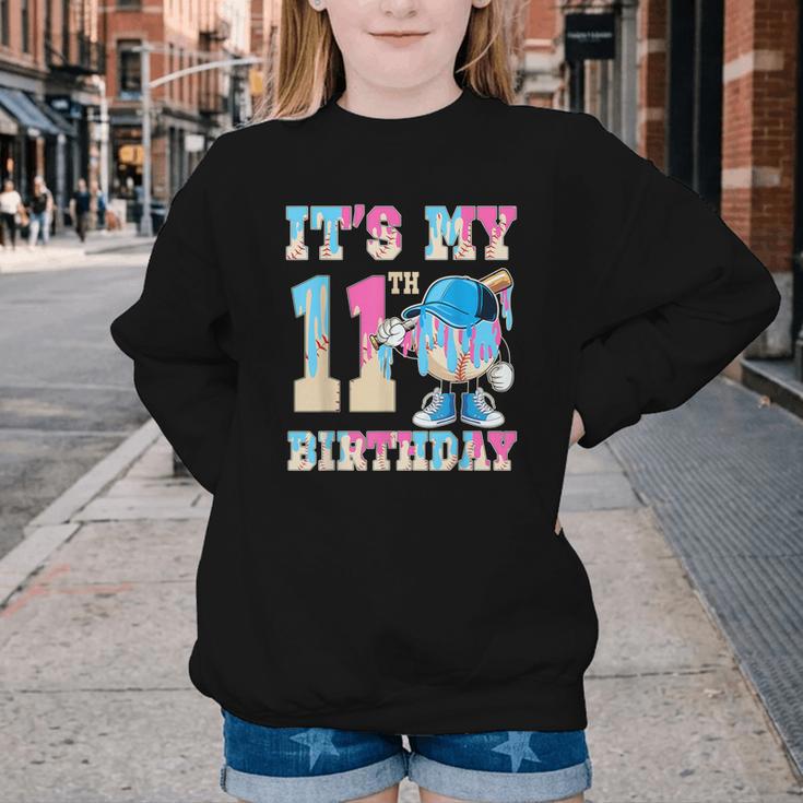 It's My 11th Birthday Baseball Ice Cream Drip Theme Youth Crewneck Sweatshirt