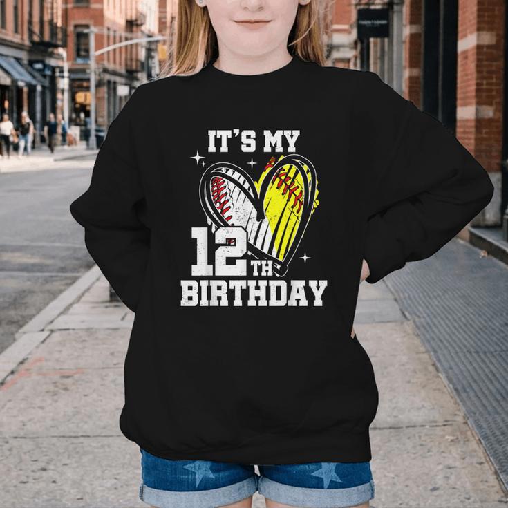 It's My 12th Birthday Baseball Softball Heart 12 Year Old Youth Crewneck Sweatshirt It's My 12th Birthday Baseball Softball Heart 12 Year Old Youth Crewneck Sweatshirt