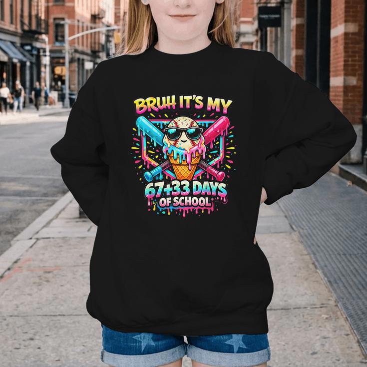 It's My 6733 Days Of School Baseball Ice Cream Dripping Youth Crewneck Sweatshirt