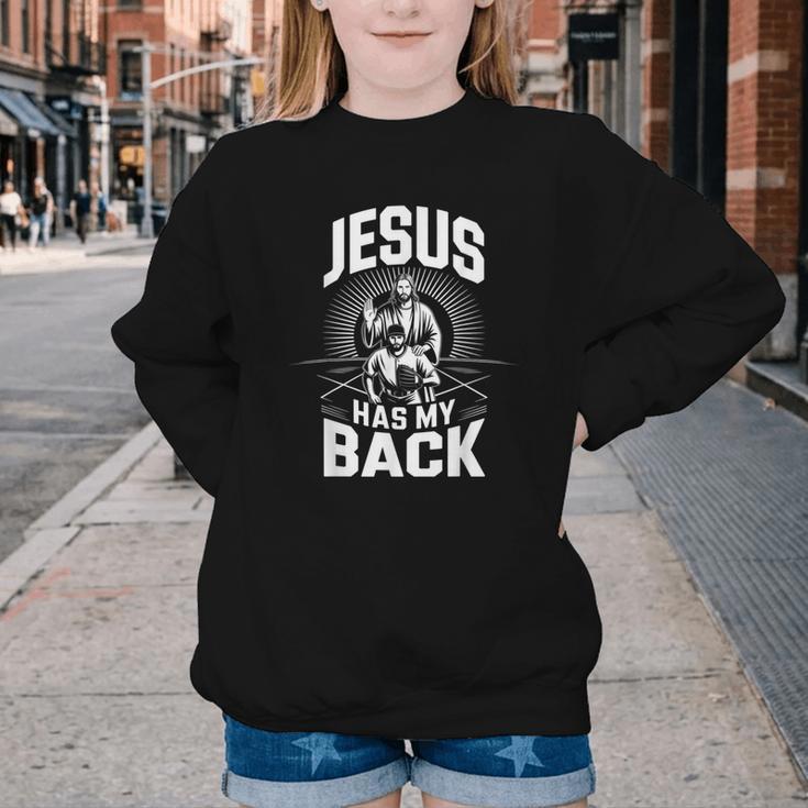 Jesus Has My Back Baseball Faith Motivation Tee Christian Youth Crewneck Sweatshirt Jesus Has My Back Baseball Faith Motivation Tee Christian Youth Crewneck Sweatshirt