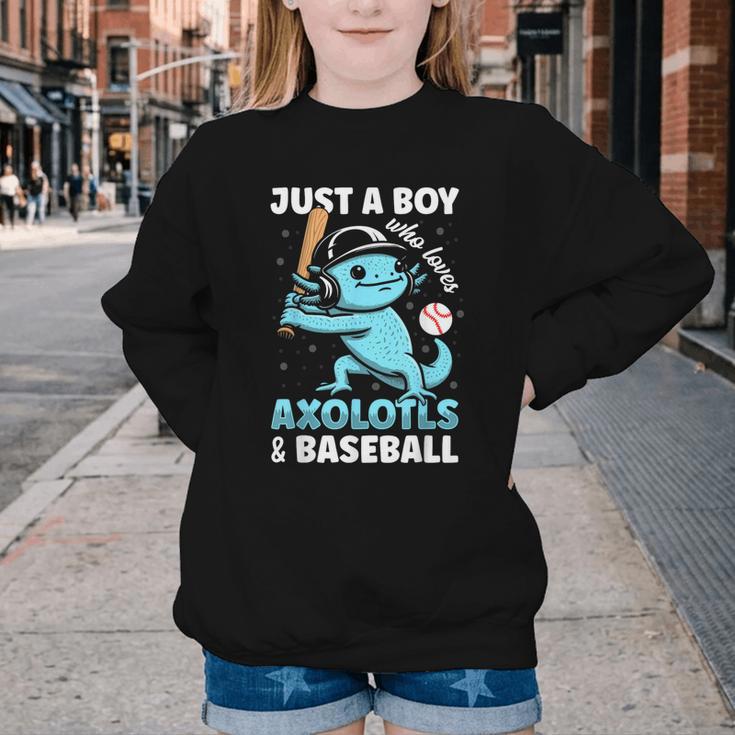 Just A Boy Who Loves Axolotls & Baseball Youth Crewneck Sweatshirt Just A Boy Who Loves Axolotls & Baseball Youth Crewneck Sweatshirt