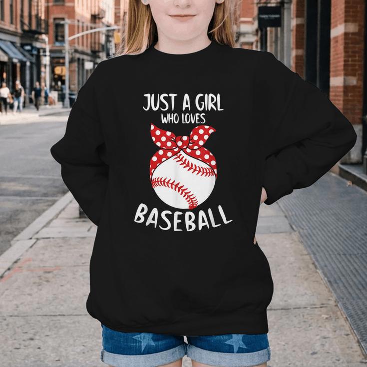 Just A Girl Who Loves Baseball Cute Retro Baseball Lover Youth Crewneck Sweatshirt