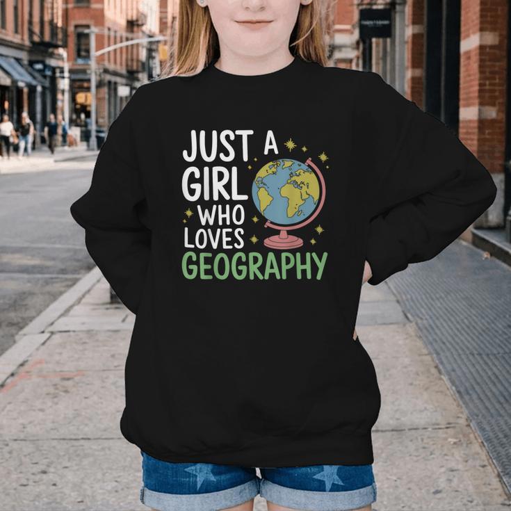 Just a Girl Who Loves Geography Back To School Kids Girls Youth Crewneck Sweatshirt